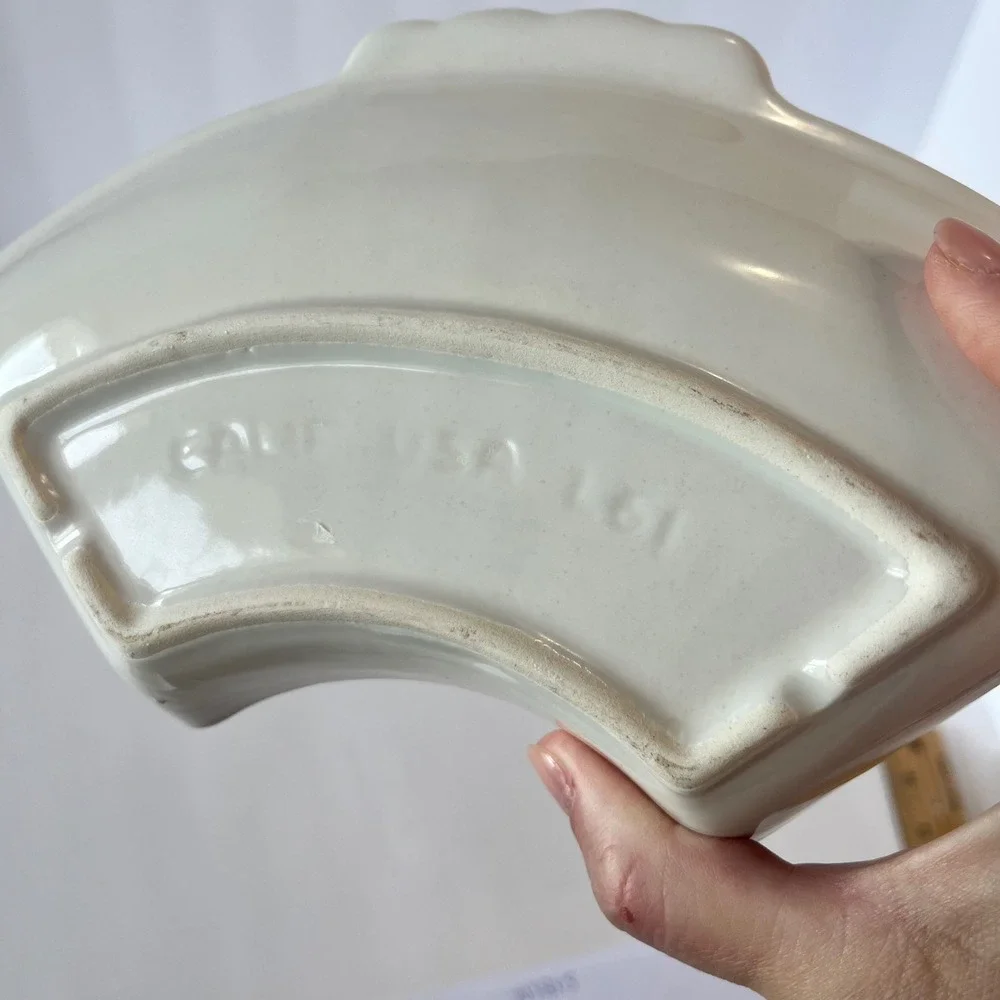 Vintage California USA Pottery L61 White Fan Shell Shaped Dish Mid Century Decor